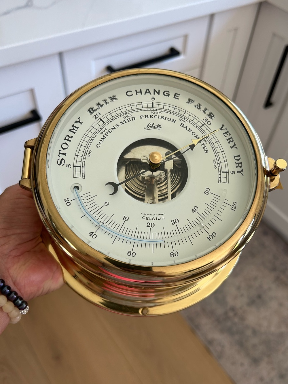 Vintage Schatz Compensated Precision Barometer from West Germany. Brush Brass
